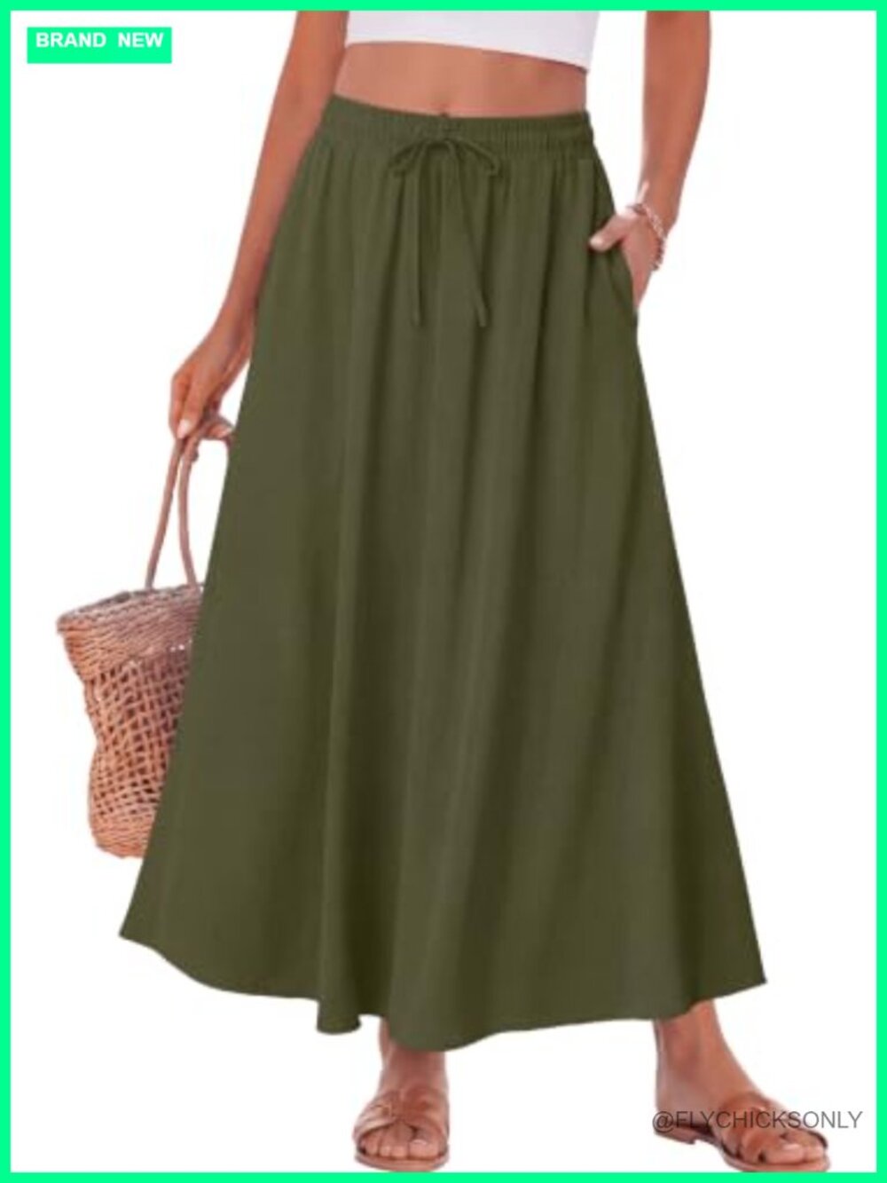 Women's A-Line Maxi Skirt with Pockets High Waisted Flowy Long Boho Skirt
